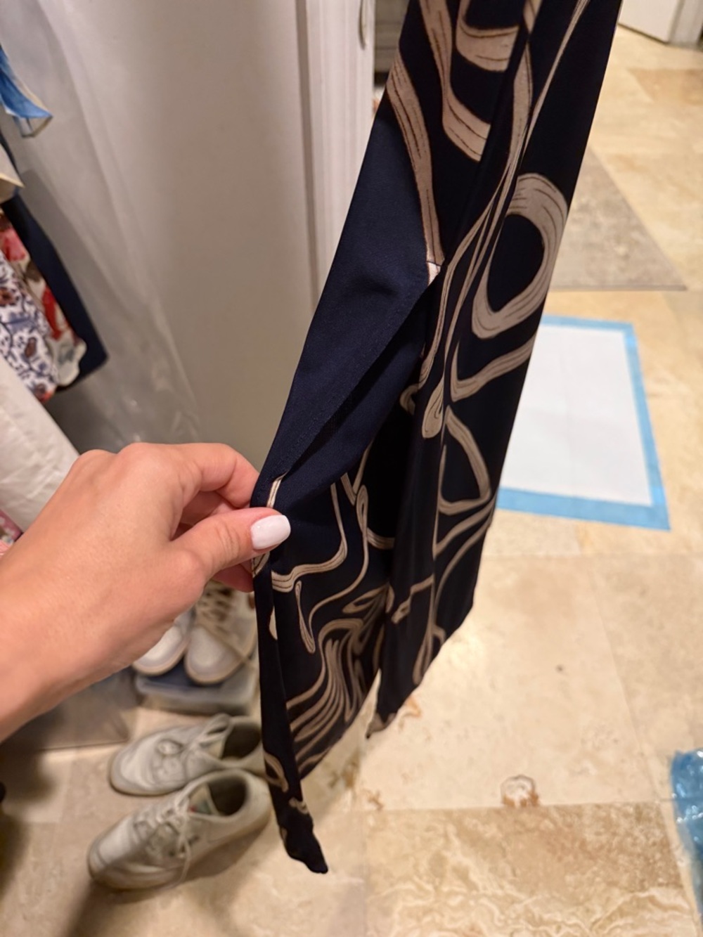 Navy Maxi Dress with Cream Abstract Graphic Print - Picture 9 of 13